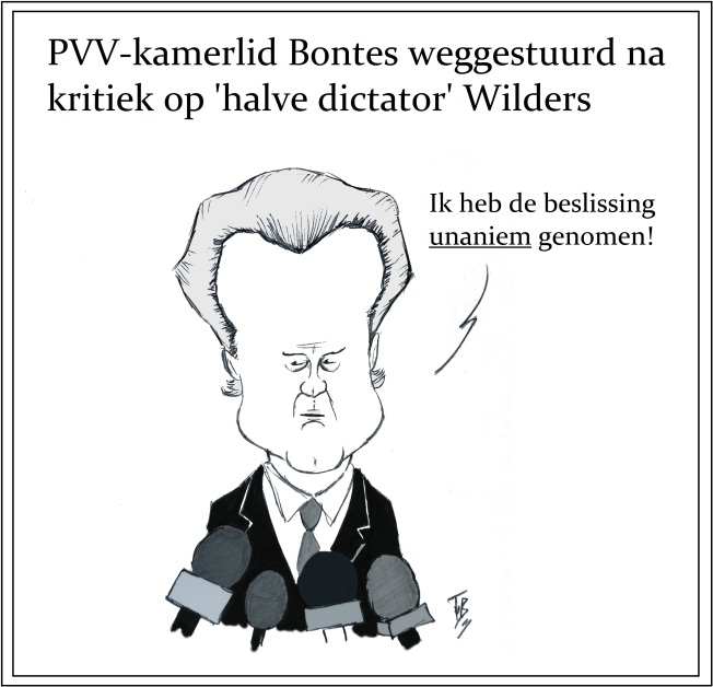 Dutch cartoon, about Wilders' problems with two PVV MPs in 2010